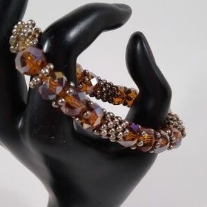 Bracelet Brown Silver Stretch Handmade